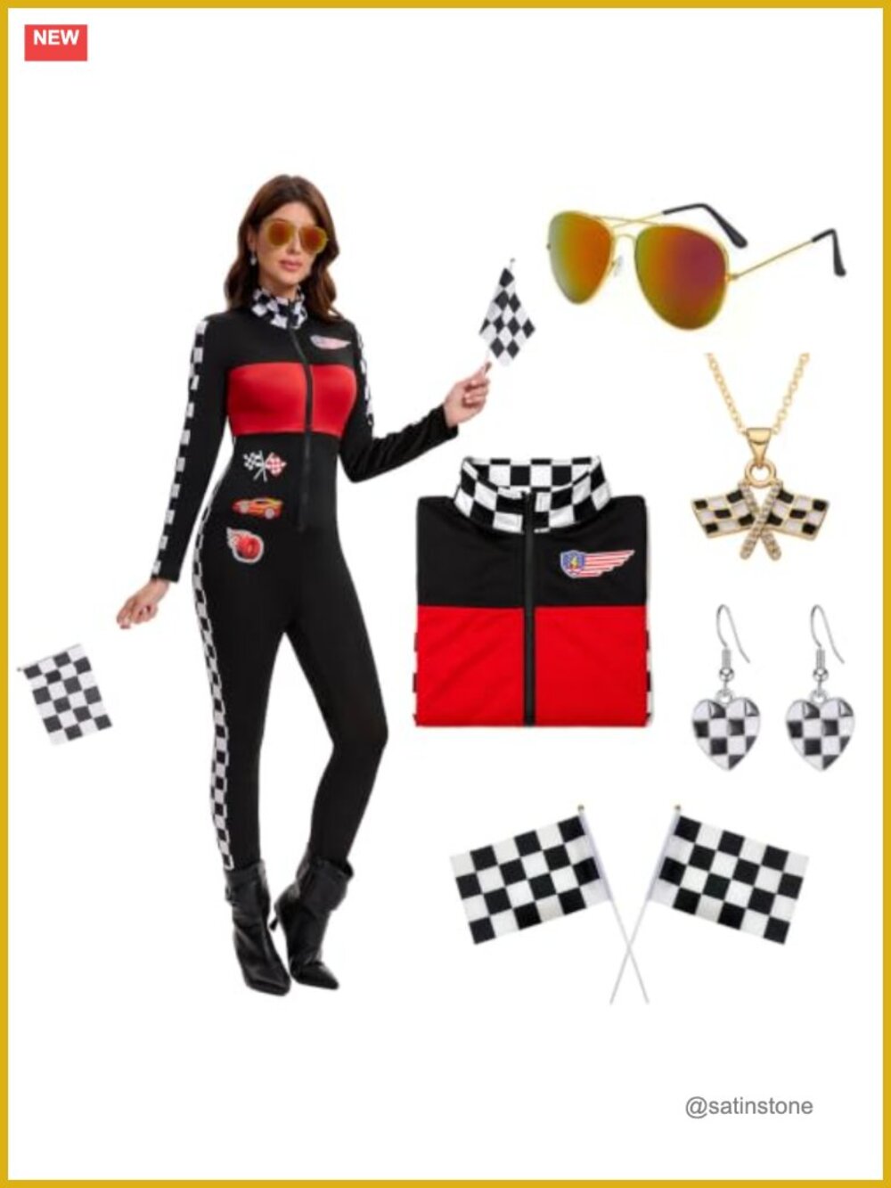 Women's Race Car Driver Costume 7-Piece Jumpsuit Set Halloween Cosplay